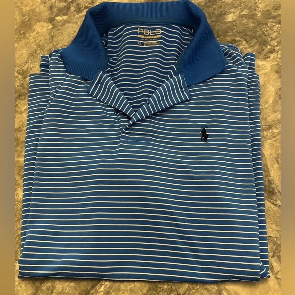 Ralph Lauren Polo Sport Men's Blue and White Striped Polo Shirt- size xl